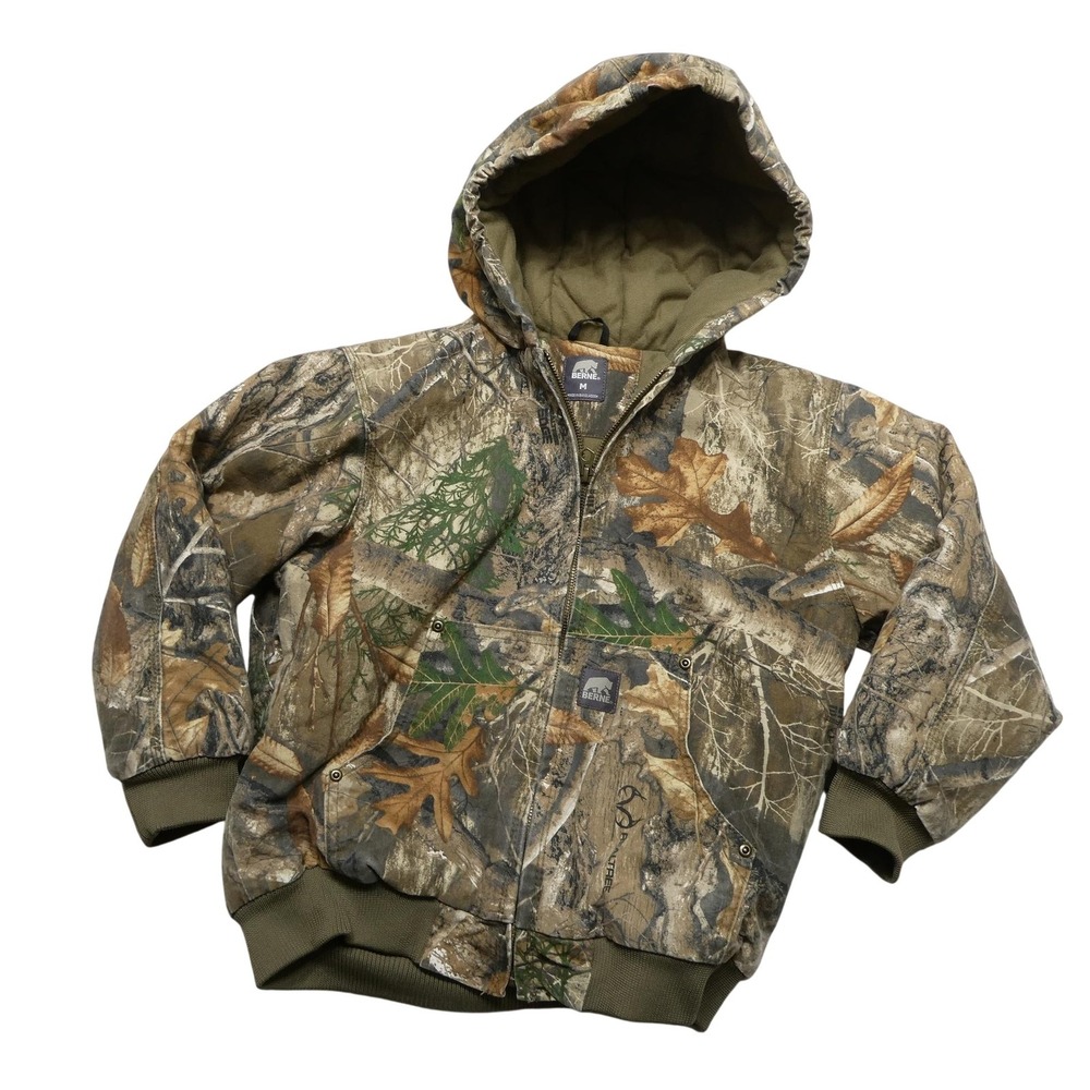 Berne Jacket Youth Medium 10-12 Brown Camo Hooded Bomber Insulated Realtree